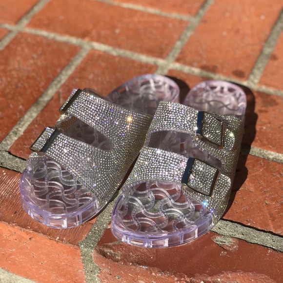 Rhinestone Clear Jelly Footbed Sandals - Picture 11 of 16